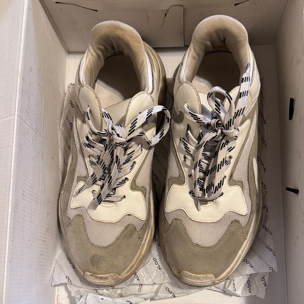 Aldo Cream and White Sneakers with Black Accents